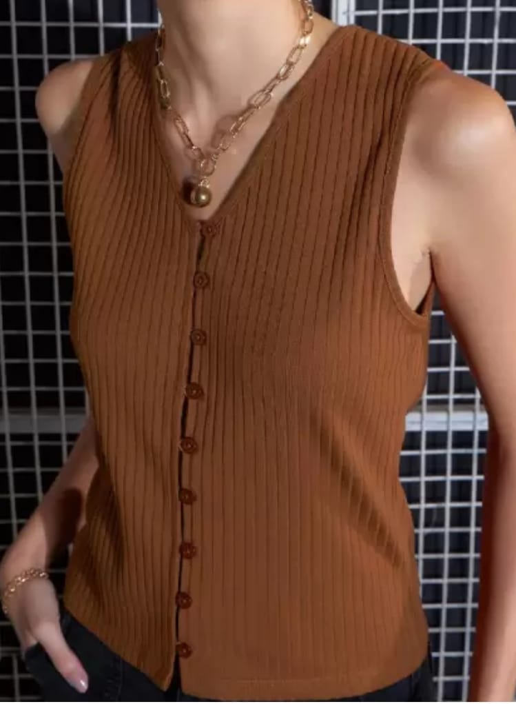 brown button down top
